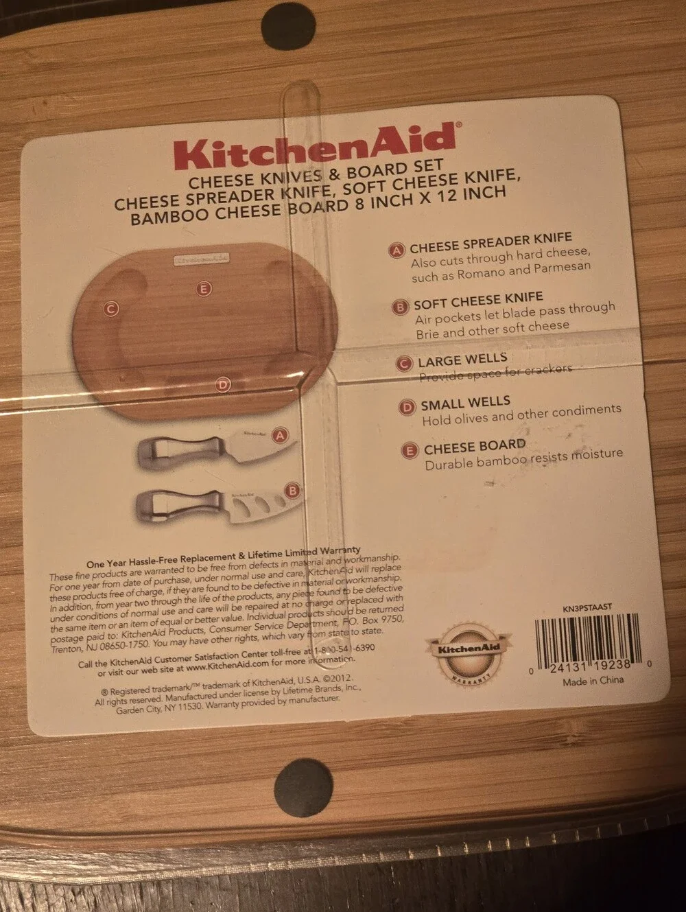 KitchenAid Silver Stainless Steel Cheese Knife Set with Bamboo Board
